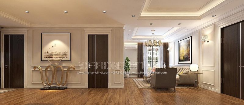 Cánh cửa phòng ngủ được làm bằng gỗ và được trang trí bằng nẹp inox MH09, tạo ra một cảnh quan lạ mắt.