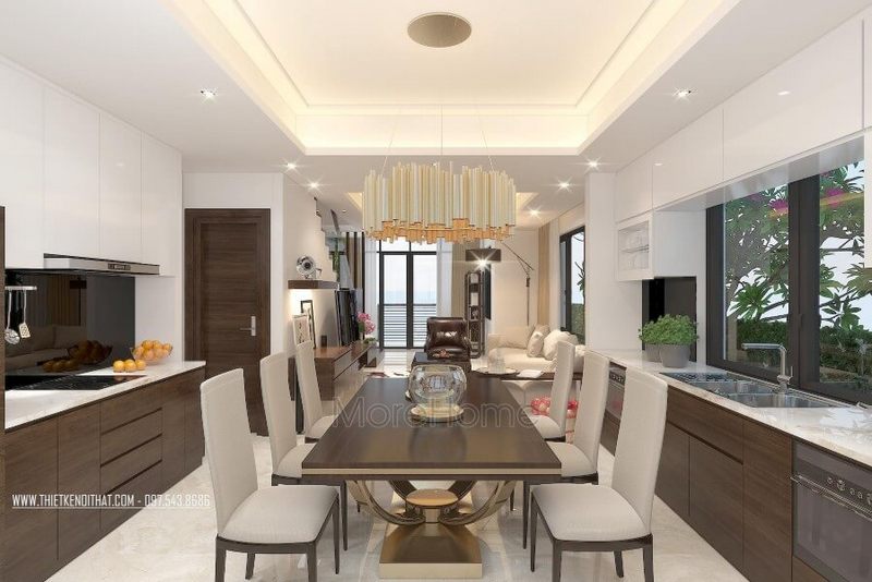 Lựa chọn đá nhân tạo lát sàn màu trắng vân mây cho phòng ăn sáng và dễ vệ sinh hơn