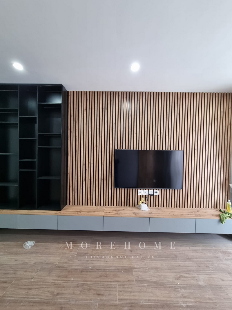 Thi công phòng khách nội thất hiện đại thẩm mỹ cao, sử dụng tiện nghi thoải mái cho quá trình sử dụng hằng ngày.